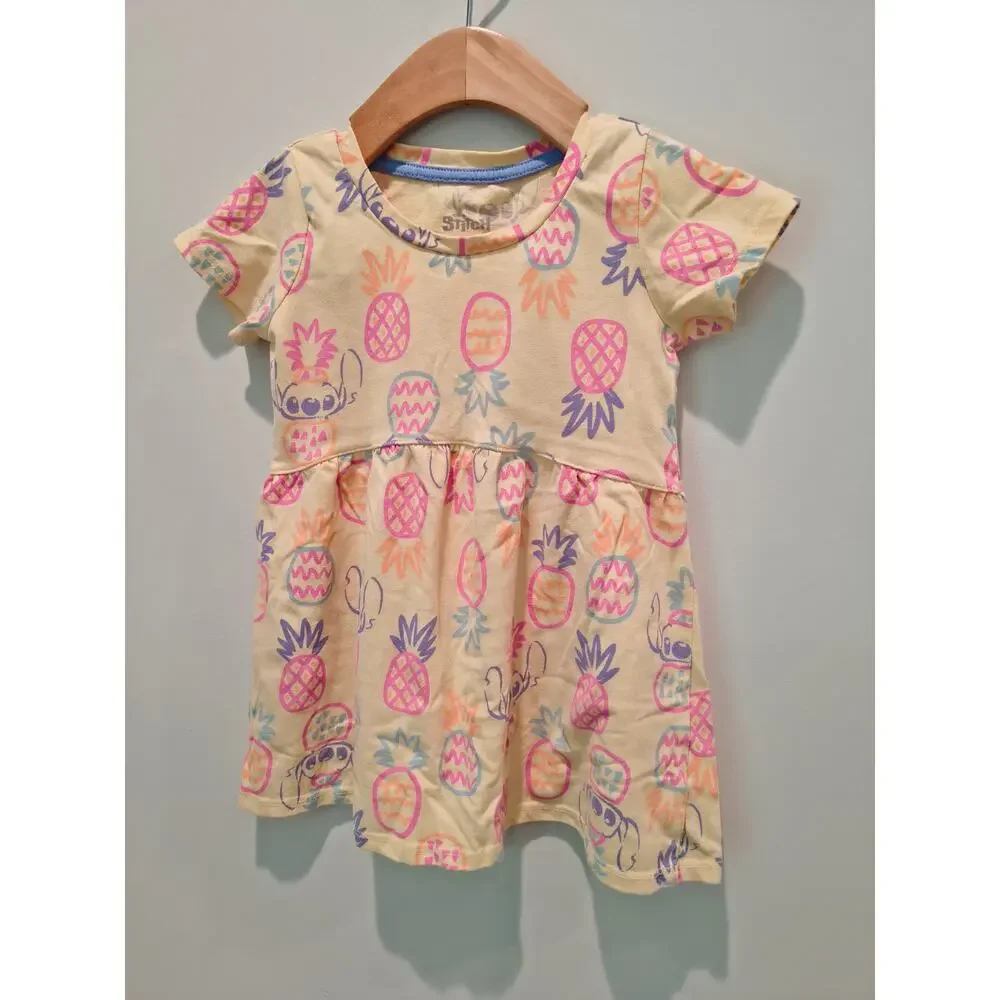 Disney Toddler Girls Yellow Stitch Pineapple Dress 2T With Short Sleeves